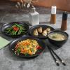 imageGibson Elite Island Cove 16 Piece Service for 4 Plates and Bowls Reactive Glaze Organic Round Dishes Stoneware Ceramic Dinnerware Set GreenBeckett Black