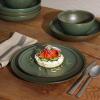 imageGibson Elite Island Cove 16 Piece Service for 4 Plates and Bowls Reactive Glaze Organic Round Dishes Stoneware Ceramic Dinnerware Set GreenBeckett Green