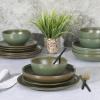 imageGibson Elite Island Cove 16 Piece Service for 4 Plates and Bowls Reactive Glaze Organic Round Dishes Stoneware Ceramic Dinnerware Set GreenBeckett Green