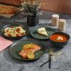 imageGibson Elite Island Cove 16 Piece Service for 4 Plates and Bowls Reactive Glaze Organic Round Dishes Stoneware Ceramic Dinnerware Set GreenBeckett Green