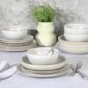 imageGibson Elite Island Cove 16 Piece Service for 4 Plates and Bowls Reactive Glaze Organic Round Dishes Stoneware Ceramic Dinnerware Set GreenBeckett Linen White