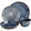 imageGibson Elite Island Cove 16 Piece Service for 4 Plates and Bowls Reactive Glaze Organic Round Dishes Stoneware Ceramic Dinnerware Set GreenCobalt Blue