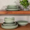 imageGibson Elite Island Cove 16 Piece Service for 4 Plates and Bowls Reactive Glaze Organic Round Dishes Stoneware Ceramic Dinnerware Set GreenIsland Green