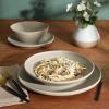 imageGibson Elite Island Cove 16 Piece Service for 4 Plates and Bowls Reactive Glaze Organic Round Dishes Stoneware Ceramic Dinnerware Set GreenLight Grey