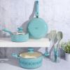 imageSpice by Tia Mowry Savory Saffron 5 QT Healthy Nonstick Ceramic Dutch Oven W Stainless Steel Steamer Insert and Lid  TealAqua Blue