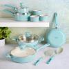 imageSpice by Tia Mowry Savory Saffron 5 QT Healthy Nonstick Ceramic Dutch Oven W Stainless Steel Steamer Insert and Lid  TealAqua Blue