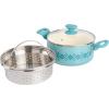 imageSpice by Tia Mowry Savory Saffron 5 QT Healthy Nonstick Ceramic Dutch Oven W Stainless Steel Steamer Insert and Lid  TealAqua Blue