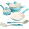 imageSpice by Tia Mowry Savory Saffron 5 QT Healthy Nonstick Ceramic Dutch Oven W Stainless Steel Steamer Insert and Lid  TealAqua Blue