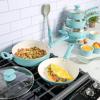 imageSpice by Tia Mowry Savory Saffron 5 QT Healthy Nonstick Ceramic Dutch Oven W Stainless Steel Steamer Insert and Lid  TealAqua Blue