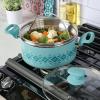imageSpice by Tia Mowry Savory Saffron 5 QT Healthy Nonstick Ceramic Dutch Oven W Stainless Steel Steamer Insert and Lid  TealAqua Blue