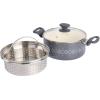 imageSpice by Tia Mowry Savory Saffron 5 QT Healthy Nonstick Ceramic Dutch Oven W Stainless Steel Steamer Insert and Lid  TealGray