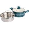 imageSpice by Tia Mowry Savory Saffron 5 QT Healthy Nonstick Ceramic Dutch Oven W Stainless Steel Steamer Insert and Lid  TealTeal