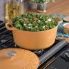 imageSpice by Tia Mowry Savory Saffron 6Qt Cast Iron Dutch Oven wEmbossed Lid  Aqua Blue 6QuartHoney Gold