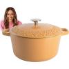 imageSpice by Tia Mowry Savory Saffron 6Qt Cast Iron Dutch Oven wEmbossed Lid  Aqua Blue 6QuartHoney Gold