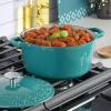 imageSpice by Tia Mowry Savory Saffron 6Qt Cast Iron Dutch Oven wEmbossed Lid  Aqua Blue 6QuartTeal