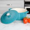 imageSpice by Tia Mowry Savory Saffron 6Qt Cast Iron Dutch Oven wEmbossed Lid  Aqua Blue 6QuartTeal