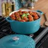imageSpice by Tia Mowry Savory Saffron 6Qt Cast Iron Dutch Oven wEmbossed Lid  Aqua Blue 6QuartTeal