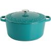 imageSpice by Tia Mowry Savory Saffron 6Qt Cast Iron Dutch Oven wEmbossed Lid  Aqua Blue 6QuartTeal