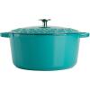imageSpice by Tia Mowry Savory Saffron 6Qt Cast Iron Dutch Oven wEmbossed Lid  Aqua Blue 6QuartTeal