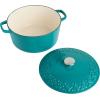 imageSpice by Tia Mowry Savory Saffron 6Qt Cast Iron Dutch Oven wEmbossed Lid  Aqua Blue 6QuartTeal