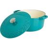 imageSpice by Tia Mowry Savory Saffron 6Qt Cast Iron Dutch Oven wEmbossed Lid  Aqua Blue 6QuartTeal