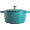 imageSpice by Tia Mowry Savory Saffron 6Qt Cast Iron Dutch Oven wEmbossed Lid  Aqua Blue 6QuartTeal