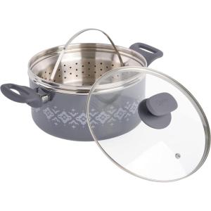 imageSpice by Tia Mowry Savory Saffron 5 QT Healthy Nonstick Ceramic Dutch Oven W Stainless Steel Steamer Insert and Lid  TealGray