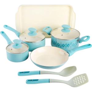 imageSpice by Tia Mowry Savory Saffron 5 QT Healthy Nonstick Ceramic Dutch Oven W Stainless Steel Steamer Insert and Lid  TealMint