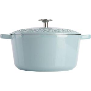 imageSpice by Tia Mowry Savory Saffron 6Qt Cast Iron Dutch Oven wEmbossed Lid  Aqua Blue 6QuartAqua Blue