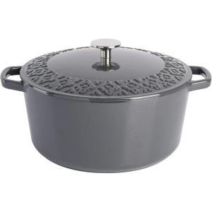 imageSpice by Tia Mowry Savory Saffron 6Qt Cast Iron Dutch Oven wEmbossed Lid  Aqua Blue 6QuartGray