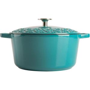 imageSpice by Tia Mowry Savory Saffron 6Qt Cast Iron Dutch Oven wEmbossed Lid  Aqua Blue 6QuartTeal