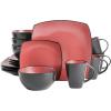 imageGibson Soho Lounge Square Reactive Glaze Stoneware Dinnerware Set Service for 4 16pc BlueWhiteMatte Red