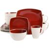imageGibson Soho Lounge Square Reactive Glaze Stoneware Dinnerware Set Service for 4 16pc BlueWhiteRedWhite