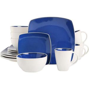 imageGibson Soho Lounge Square Reactive Glaze Stoneware Dinnerware Set Service for 4 16pc BlueWhiteBlueWhite