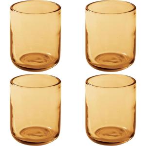 imageSayulita Spring 4 Piece Hand Made 16 OZ Amber Colored Glass Double Old Fashioned Set wFour Coasters