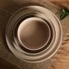 imageGibson Elite Sunveil 16 Piece Service for 4 Plates and Bowls Reactive Glaze Round Dishes Stoneware Ceramic Dinnerware Set BlueEarthstone Taupe