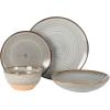 imageGibson Elite Sunveil 16 Piece Service for 4 Plates and Bowls Reactive Glaze Round Dishes Stoneware Ceramic Dinnerware Set BlueGray