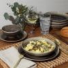 imageGibson Elite Sunveil 16 Piece Service for 4 Plates and Bowls Reactive Glaze Round Dishes Stoneware Ceramic Dinnerware Set BlueHailstone Black