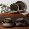imageGibson Elite Sunveil 16 Piece Service for 4 Plates and Bowls Reactive Glaze Round Dishes Stoneware Ceramic Dinnerware Set BlueHailstone Black