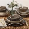 imageGibson Elite Sunveil 16 Piece Service for 4 Plates and Bowls Reactive Glaze Round Dishes Stoneware Ceramic Dinnerware Set BlueHailstone Black