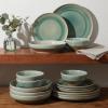 imageGibson Elite Sunveil 16 Piece Service for 4 Plates and Bowls Reactive Glaze Round Dishes Stoneware Ceramic Dinnerware Set BlueHailstone Moon Blue