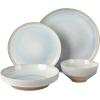 imageGibson Elite Sunveil 16 Piece Service for 4 Plates and Bowls Reactive Glaze Round Dishes Stoneware Ceramic Dinnerware Set BlueHailstone Tropical Green