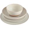 imageGibson Elite Sunveil 16 Piece Service for 4 Plates and Bowls Reactive Glaze Round Dishes Stoneware Ceramic Dinnerware Set BlueSand Cream