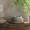 imageGibson Elite Sunveil 16 Piece Service for 4 Plates and Bowls Reactive Glaze Round Dishes Stoneware Ceramic Dinnerware Set BlueSunveil Blue