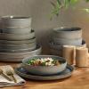imageGibson Elite Sunveil 16 Piece Service for 4 Plates and Bowls Reactive Glaze Round Dishes Stoneware Ceramic Dinnerware Set BlueSunveil Blue