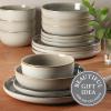 imageGibson Elite Sunveil 16 Piece Service for 4 Plates and Bowls Reactive Glaze Round Dishes Stoneware Ceramic Dinnerware Set BlueSunveil Taupe