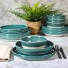 imageGibson Elite Sunveil 16 Piece Service for 4 Plates and Bowls Reactive Glaze Round Dishes Stoneware Ceramic Dinnerware Set BlueTeal