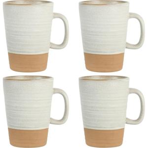 imageGibson Elite Sunveil 16 Piece Service for 4 Plates and Bowls Reactive Glaze Round Dishes Stoneware Ceramic Dinnerware Set BlueSand Cream Mugs