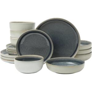 imageGibson Elite Sunveil 16 Piece Service for 4 Plates and Bowls Reactive Glaze Round Dishes Stoneware Ceramic Dinnerware Set BlueSunveil Blue