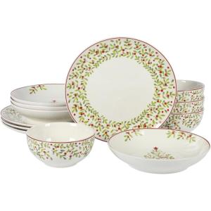 imageGibson Home Tree Festival Double Dinnerware Set Service for Four 12pcs